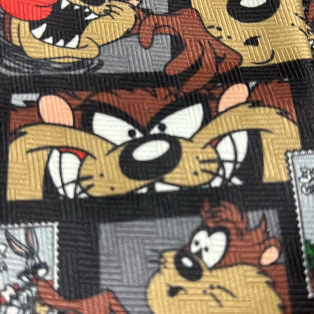 Vintage 1997 Looney Tunes Stamp Collection Taz Bugs Bunny Neck Tie Black 90s Fun